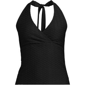 Land’s End Tankini textured halter adjustable tie soft cup top black Medium